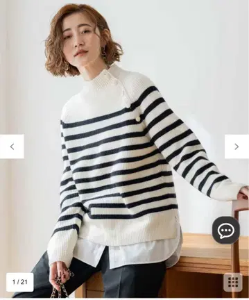 [세탁 가능] 울 캐시미어 패널 보더 니트 23구