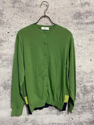 레킵 요시에 이나바 면 실크 배색 리브 가디건