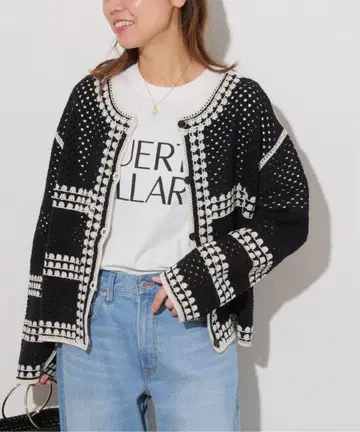 저널 스탠다드 리룸 크로셰 라인 크루넥 가디건 2WAY