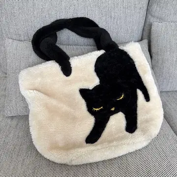 검은 고양이 복슬복슬 토트백