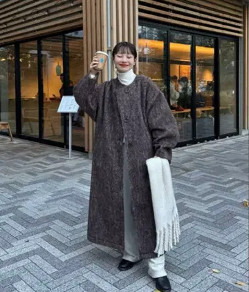 hinari 노카라 샤기 롱 코트