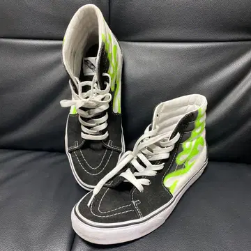 VANS 스케이트 하이 26.5 형광 그린 프레임 패턴 파이어