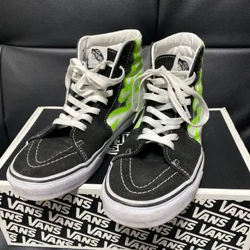 VANS Sk8-Hi 프레임 패턴 블랙/형광 그린 레어 파이어 패턴