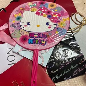 헬로키티 부채 꽃무늬 핑크