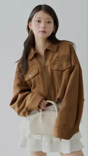 chico 가슴 부분 숏 기장 스웨이드 지퍼 블루종