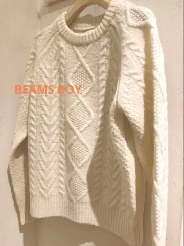 BEAMS BOY 3게이지 베이직 아란 크루 니트 미사용에 가까운