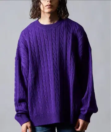 프릭스스토어 빅 실루엣 케이블 짜임 크루넥 니트 퍼플 L