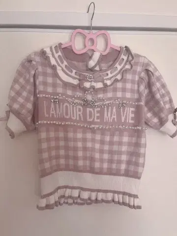 LIZLISA 깅엄 체크 반팔 니트