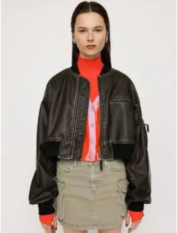 SLY 스라이 VINTAGE F/LEATHER CROP 블루종 가죽