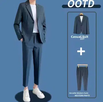 [ 새상품 ] 캐주얼 셋업 수트 톤 다운 블루 한국 스타일 테일러드