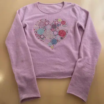 루시앙페라피네 연보라 하트 모양 비즈 장식 긴팔 니트