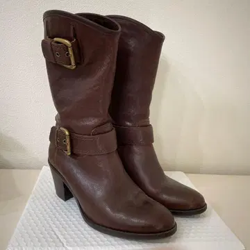 히미코 브라운 가죽 롱 부츠 버클 포함 24.0