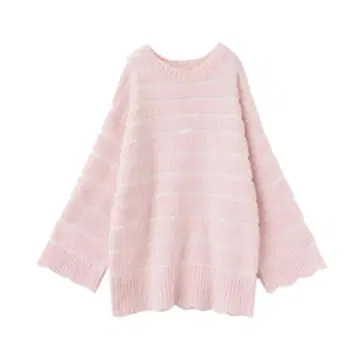 cocodeal 루프얀 보더 스캘럽 니트 핑크