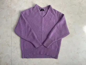 퍼플 V넥 스웨터 긴팔 울 혼방