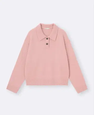 퍼프 니트 피케 셔츠 핑크 L 긴팔