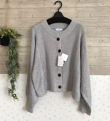 택 포함 새상품 ottilie 호일 라메 프린트 가디건