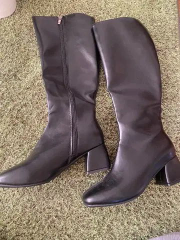 블랙 롱 부츠 사이드 지퍼 중간 힐