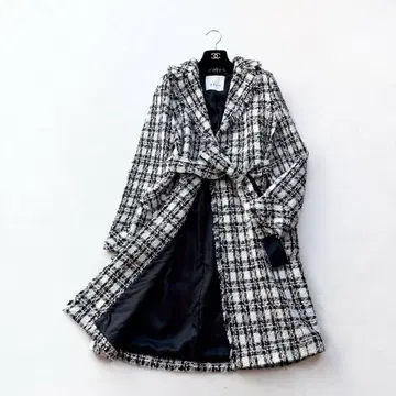 [ ANAYI ] 체크 트위드 벨티드 코트 체스터 프린지 38