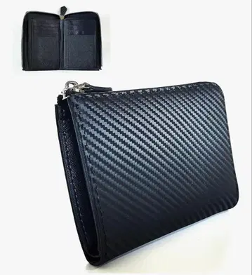 [페브리] 남성용 2단 미들 지갑 카본 가죽 L자형 지퍼