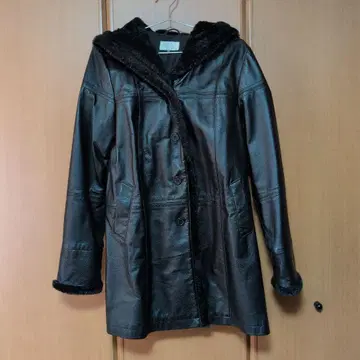 Otto 돈피 여성용 가죽 자켓 후드 부착 코트 블랙 M