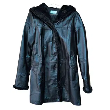 Otto 돈피 여성용 가죽 자켓 후드 부착 코트 블랙 M