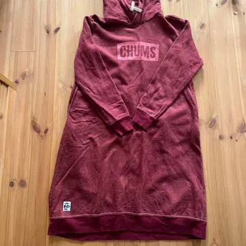 CHUMS 후드 부착 원피스 후드티 와인 레드