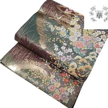 1700 화 후쿠로 오비 꽃 새 소나무 브라운 금