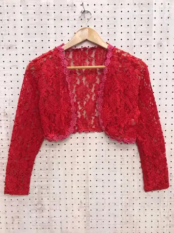 로맨틱 그런지 꽃무늬 자수 리본 테이프 장식 전체 레이스 숏 볼레로