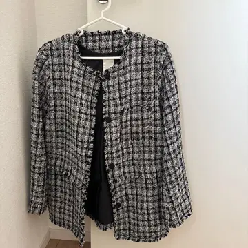 노카라 체크 자켓 블랙 화이트