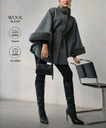 MOTF PREMIUM 체인 벨트 부착 케이프 오버코트