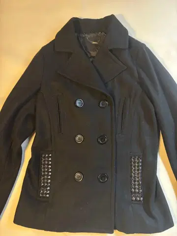 펑크 에모 스터드 블랙 울 피 코트 M