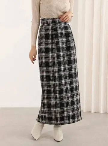 fifth 피프스 체크 무늬 사이드 슬릿 타이트 스커트