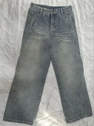 Achic 가공 데님 팬츠 블루 그레이