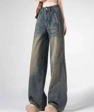 Achic 가공 데님 팬츠 블루 그레이