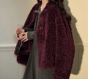 KUOSE 페이크 시어링 자켓 버건디