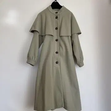 올리브 그린 케이프 스타일 롱 코트