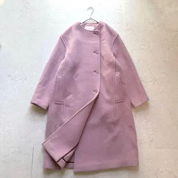 투모로우랜드 울 스트레치 스탠 칼라 롱 코트 36 퍼플