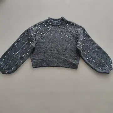 ZARA 그레이 펄 장식 크루넥 니트 M