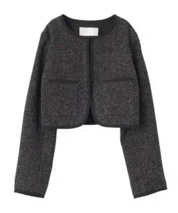 릴리안 캐럿 트위드 노카라 자켓 숏 기장 블랙