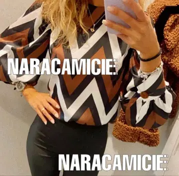 나라 까미체 가을/겨울 기하학 프린트 풀오버 패턴 벌룬 슬리브 블라우스