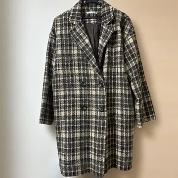 체크 무늬 더블 브레스트 코트 F 사이즈