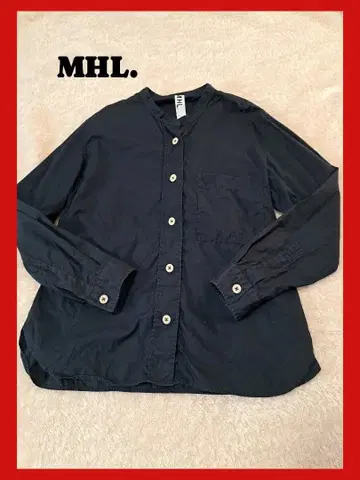MHL. 밴드 카라 셔츠 긴팔 코튼 네이비 M