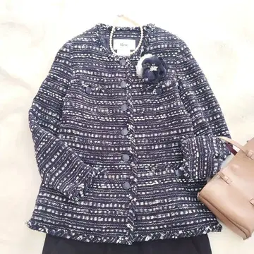 새상품급 Rene 루네 TISSUE 노카라 트위드 자켓 미들 기장