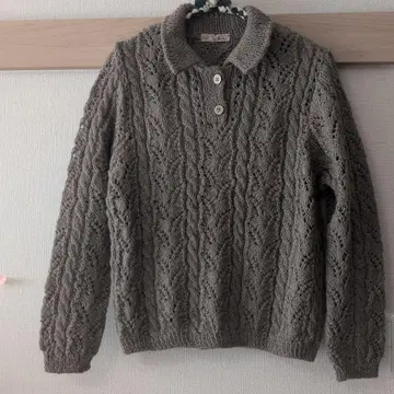 손뜨개질 그레이 케이블 니트 폴로 옷깃 스웨터