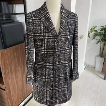 LARDINI 네이비 계열 체크 체스터 코트 46