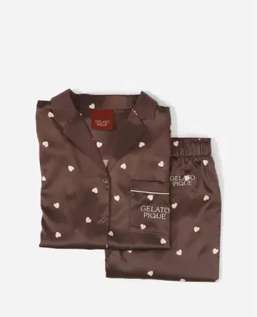 젤라또피케 2025 Valentine 하트 무늬 새틴 셔츠 & 롱 팬츠