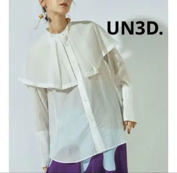 컨디션 최상 UN3D. 케이프 셔츠 밴드 카라 긴팔 화이트 블라우스 프리