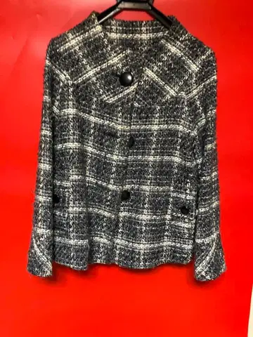 노카라 블랙 화이트 체크 자켓