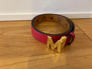 MCM 글자형 골드 버클 빨간색 벨트 (리버서블 가능)