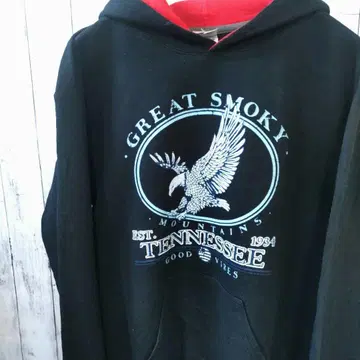 길단 US 구제 의류 애니멀 프린트 후드 배색 후드티 블랙 S